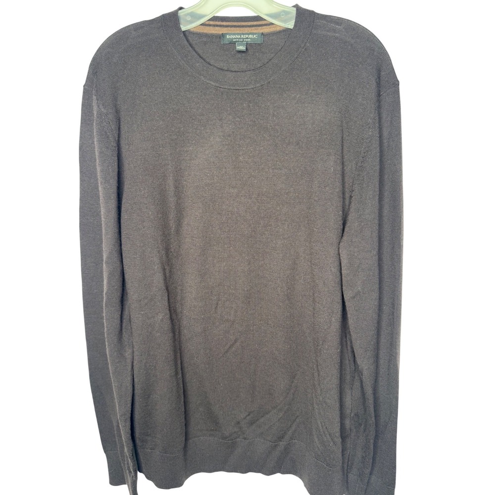 Banana Republic Mens Merino Wool Crew Neck Sweater Dark Brown Size M 1533361